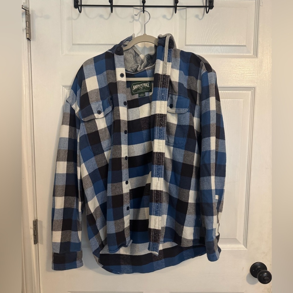American Eagle Men's Plaid Shirt with Hood Size Large